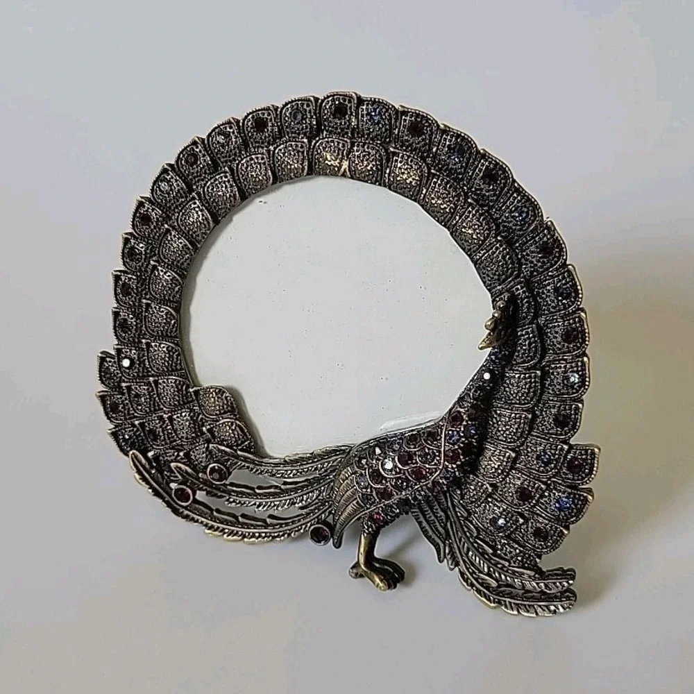 Pier1 Jeweled Metal Peacock Picture Frame Self‎ Standing 1-3/4